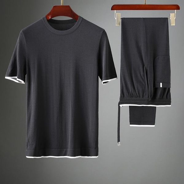 men's tracksuits 2021summer luxury knitting two-piece silk breathable fabric men casual color contrast short sleeve sports suit thin, Gray
men's tracksuits 2021summer luxury knitting two-piece silk breathable fabric men casual color contrast short sleeve sports suit thin, Gray