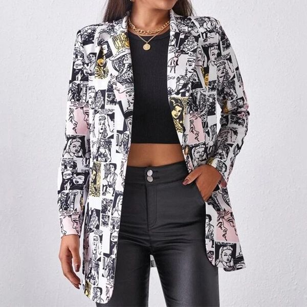 women's suits & blazers cartoon characters irregular print blazer women jacket high street 2021 fashion plus size elegant lady coat ame, White;black
women's suits & blazers cartoon characters irregular print blazer women jacket high street 2021 fashion plus size elegant lady coat ame, White;black