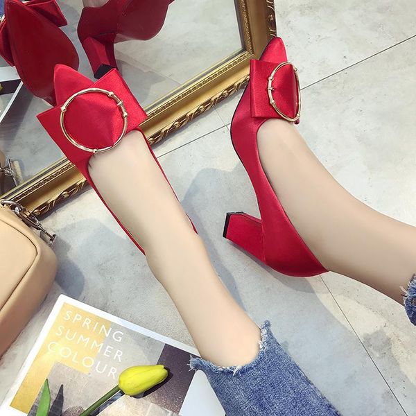 dress shoes spring and summer small fresh thick with high heels wild temperament pointed square buckle comfortable heels., Black
dress shoes spring and summer small fresh thick with high heels wild temperament pointed square buckle comfortable heels., Black