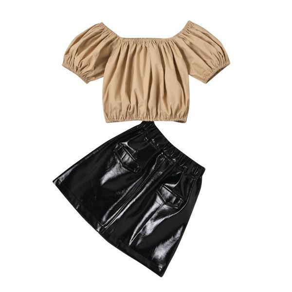 girl\u2021s skirt two piece suit fashion solid color boat neck lantern sleeve and leather short 2-6years clothing sets, White
girl\u2021s skirt two piece suit fashion solid color boat neck lantern sleeve and leather short 2-6years clothing sets, White