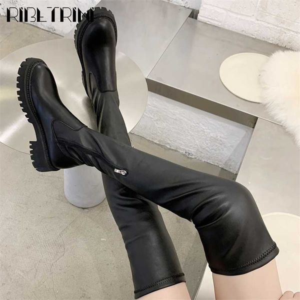 

ribetrini brand fashionable over the knee boot chunky heels short plush skidproof sole women shoes boots female 211104, Black