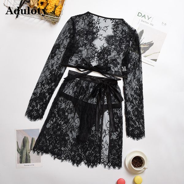 new womens lace transparent thin v-neck split mid-length nightgown lingerie three sets of mesh see-through erotic pajamas, Black;white
new womens lace transparent thin v-neck split mid-length nightgown lingerie three sets of mesh see-through erotic pajamas, Black;white