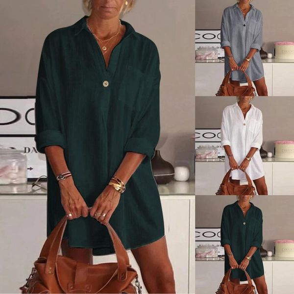 casual dresses summer women's round neck knee-length linen dress boho loose with buttons robe femme été harajuku 2021, Black;gray
casual dresses summer women's round neck knee-length linen dress boho loose with buttons robe femme été harajuku 2021, Black;gray