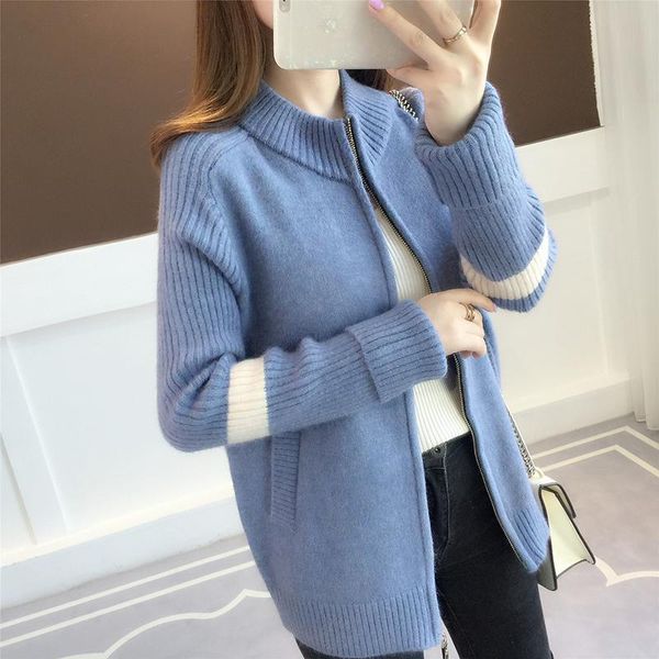 knitted cardigan 2021 autumn winter women's color matching net red zipper, korean casual wear sweater jacket knits & tees, White
knitted cardigan 2021 autumn winter women's color matching net red zipper, korean casual wear sweater jacket knits & tees, White