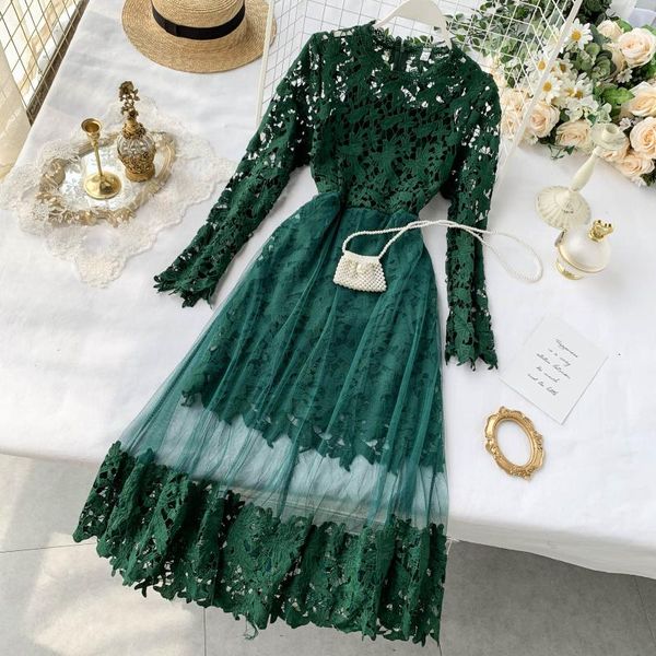 autumn ladies fashion mesh crochet patchwork lace long puff sleeves swing dress women elastic casual slim a-line long dress, Black;gray
autumn ladies fashion mesh crochet patchwork lace long puff sleeves swing dress women elastic casual slim a-line long dress, Black;gray