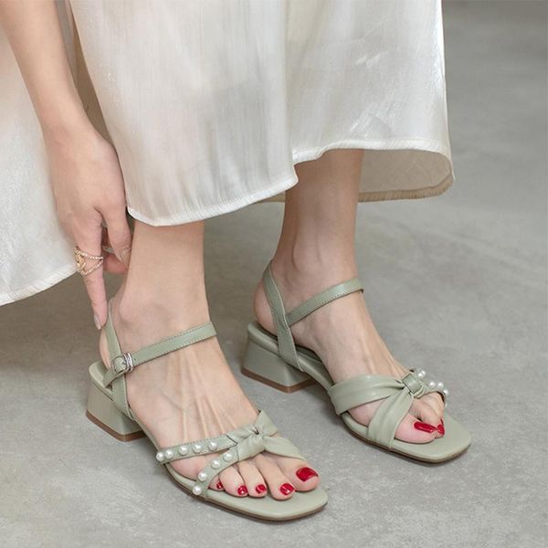genuine leather pearl-studded square med heels summer sheos for woman butterfly-knot career women fairy dating sandals dress shoes, Black
genuine leather pearl-studded square med heels summer sheos for woman butterfly-knot career women fairy dating sandals dress shoes, Black