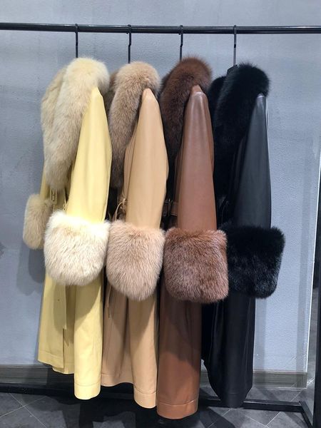 women's leather & faux women warm long genuine jacket real fur collar and cuff outerwear, Black
women's leather & faux women warm long genuine jacket real fur collar and cuff outerwear, Black