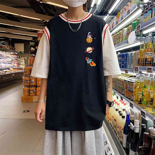 men's t-shirts summer short sleeve cotton student t-shirt fake two piece clothes round neck tshirts high-quality t shirts m-5xl y2, White;black 
men's t-shirts summer short sleeve cotton student t-shirt fake two piece clothes round neck tshirts high-quality t shirts m-5xl y2, White;black