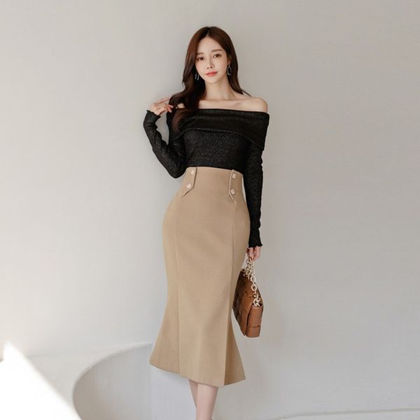 women spring solid black long sleeve slash neck work shirt + hight waist mermaid skirts office elegant 2 pices set 210514, White
women spring solid black long sleeve slash neck work shirt + hight waist mermaid skirts office elegant 2 pices set 210514, White