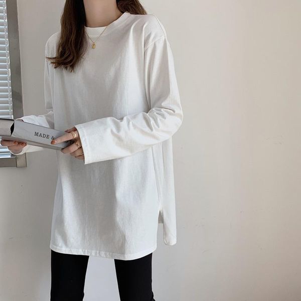 women's t-shirt split middle long white sleeve bottom shirt spring and autumn 2021 loose versatile inner top
women's t-shirt split middle long white sleeve bottom shirt spring and autumn 2021 loose versatile inner top