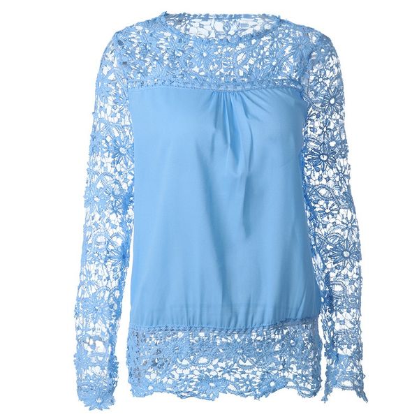women spring and summer long sleeve hollowed out flower lace chiffon shirt top, White
women spring and summer long sleeve hollowed out flower lace chiffon shirt top, White