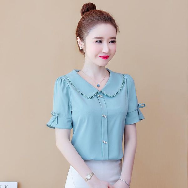 women's blouses & shirts doll collar short-sleeved chiffon shirt summer 2021 fashion temperament foreign style blouse all-match, White
women's blouses & shirts doll collar short-sleeved chiffon shirt summer 2021 fashion temperament foreign style blouse all-match, White
