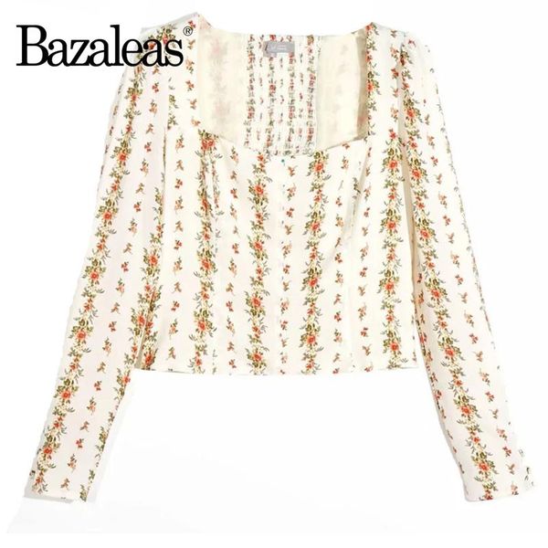 women's blouses & shirts bazaleas elegant stripe floral print blusas mujer de moda long sleeve square collar vintage women blouse, White
women's blouses & shirts bazaleas elegant stripe floral print blusas mujer de moda long sleeve square collar vintage women blouse, White