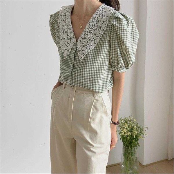 hzirip peter womens blouses pan collar plaid patchwork lace chic sweet women plus summer puff sleeves all, White
hzirip peter womens blouses pan collar plaid patchwork lace chic sweet women plus summer puff sleeves all, White