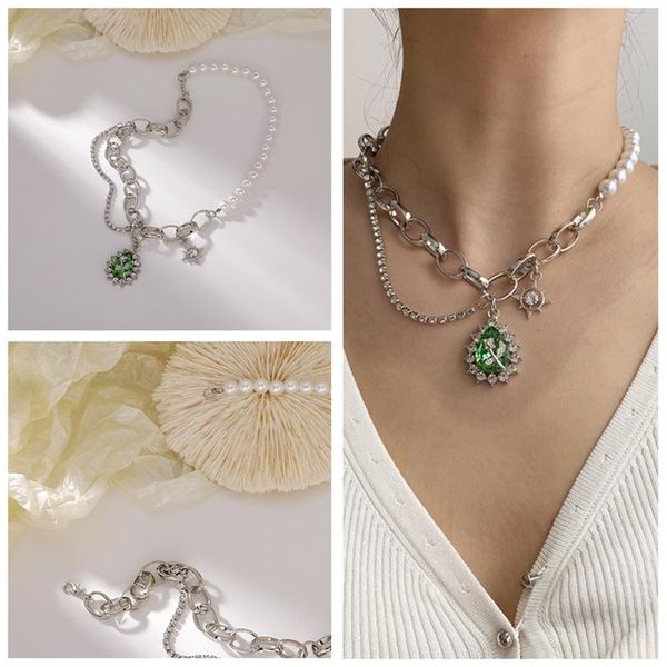 pendant necklaces xiaoboacc korean fashion pearl rhinestone necklace green water drop rose flower sweater neck chain, Silver
pendant necklaces xiaoboacc korean fashion pearl rhinestone necklace green water drop rose flower sweater neck chain, Silver