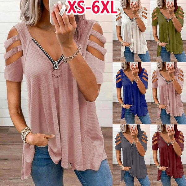 womens summer clothing casual off shoulder short sleeved deep v-neck zipper blouses ladies fashion solid color t-shirt loose plus size, White
womens summer clothing casual off shoulder short sleeved deep v-neck zipper blouses ladies fashion solid color t-shirt loose plus size, White