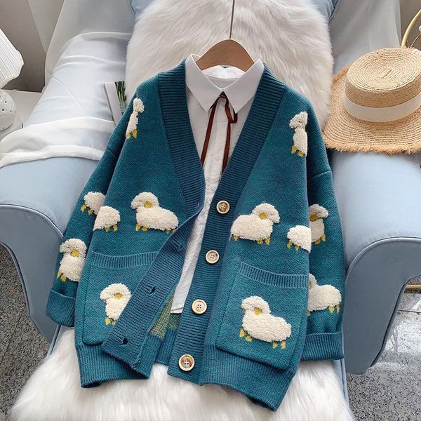 women's knits & tees 2021 spring knit female cardigan loose streetwear sweater coat cute cartoon print v neck knitted women jacket, White
women's knits & tees 2021 spring knit female cardigan loose streetwear sweater coat cute cartoon print v neck knitted women jacket, White