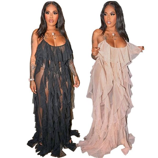 women's swimwear 2021 mesh beach maxi dresses women spaghetti strap ruffle robe summer fashion backless swimsuit cover up, White;black
women's swimwear 2021 mesh beach maxi dresses women spaghetti strap ruffle robe summer fashion backless swimsuit cover up, White;black