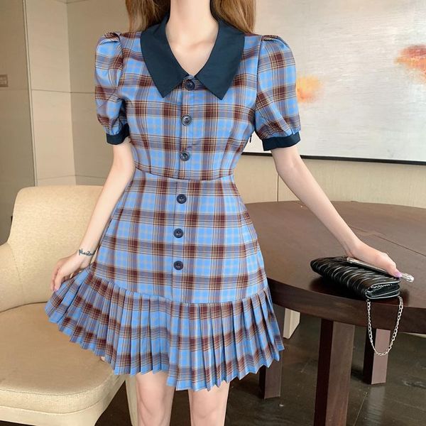 party dresses plaid elegant dress summer women short sleeve high waist vintage female korean style one-piece fashion lady clothes, White;black
party dresses plaid elegant dress summer women short sleeve high waist vintage female korean style one-piece fashion lady clothes, White;black