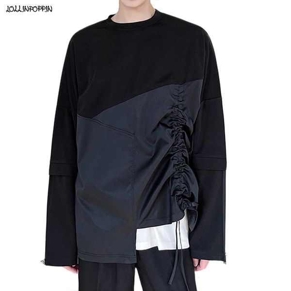men's t-shirts punk style men patchwork long sleeve t-shirt 2021 asymmetric bottom drawstring ruched design zippered cuffs mens tee shi, White;black
men's t-shirts punk style men patchwork long sleeve t-shirt 2021 asymmetric bottom drawstring ruched design zippered cuffs mens tee shi, White;black