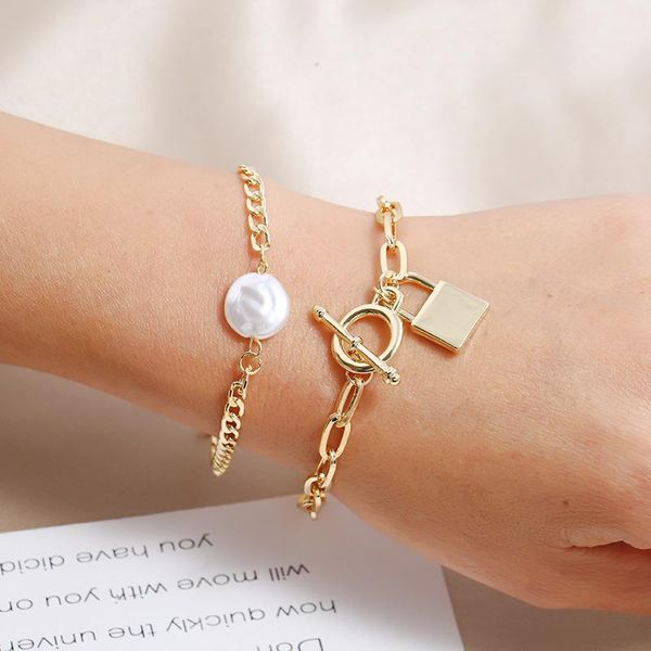 charm bracelets shiny gold color simulated pearl chunky link chain statement hip hop bracelet for women men fashion jewelry, Golden;silver
charm bracelets shiny gold color simulated pearl chunky link chain statement hip hop bracelet for women men fashion jewelry, Golden;silver