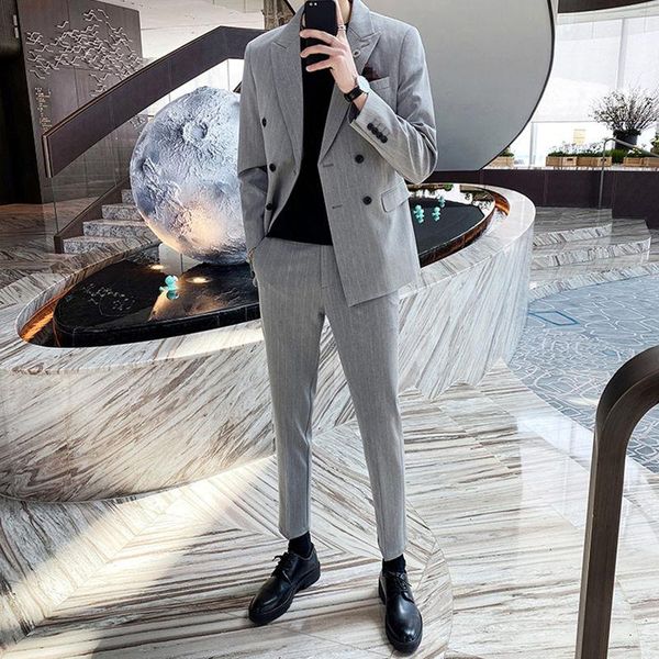 men's tracksuits 2021 men casual business blazers coat stripe slim fit wedding male groom tuxedos suit jacket pants 2 pcs sets, Gray
men's tracksuits 2021 men casual business blazers coat stripe slim fit wedding male groom tuxedos suit jacket pants 2 pcs sets, Gray