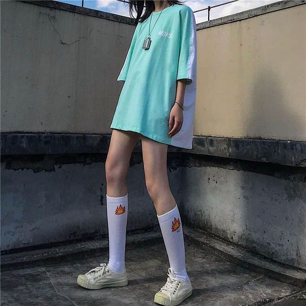 women's t-shirt with cotton and color matching back letter printing half sleeve student short summer, White
women's t-shirt with cotton and color matching back letter printing half sleeve student short summer, White