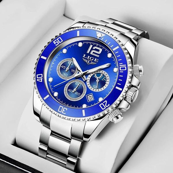 wristwatches lige fashion blue watches with stainless steel sports chronograph quartz watch men clocks relogio masculino, Slivery;brown
wristwatches lige fashion blue watches with stainless steel sports chronograph quartz watch men clocks relogio masculino, Slivery;brown