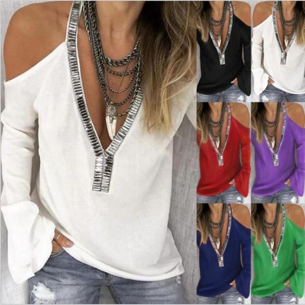 spring off shoulder women blouse shirts metal sheets slim tees fashion halter long sleeve v neck sequins female plus size women's blou, White
spring off shoulder women blouse shirts metal sheets slim tees fashion halter long sleeve v neck sequins female plus size women's blou, White
