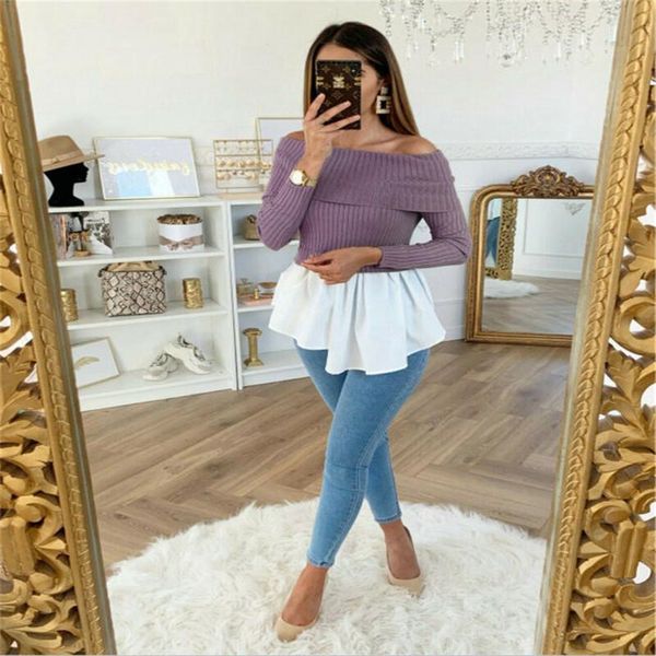 women's sweaters off shoulder knitted peplum sweater ladies winter tulle ruffle long sleeve loose casual blouse crop top, White;black
women's sweaters off shoulder knitted peplum sweater ladies winter tulle ruffle long sleeve loose casual blouse crop top, White;black