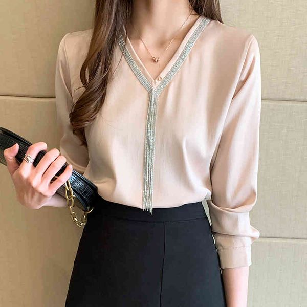 knits spring summer fashion tassel satin silk women vintage v-neck long sleeve female straight office blouse shirt, White
knits spring summer fashion tassel satin silk women vintage v-neck long sleeve female straight office blouse shirt, White