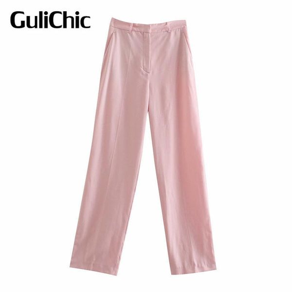 women's pants & capris 7.20 gulichic 2021 women fashion pink high waist straight loose casual long, Black;white