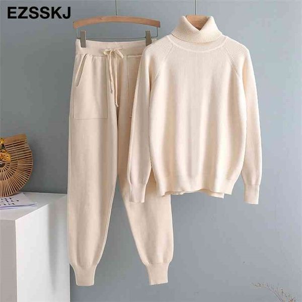 2 pieces set women knitted tracksuit turtleneck sweater + carrot jogging pants pullover chic outwear 210819, White
2 pieces set women knitted tracksuit turtleneck sweater + carrot jogging pants pullover chic outwear 210819, White