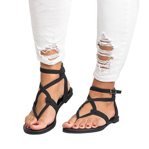 women's sandals solid buckle casual cross strap flat ankle summer beach shoes plus size roman sandalias, Black
women's sandals solid buckle casual cross strap flat ankle summer beach shoes plus size roman sandalias, Black