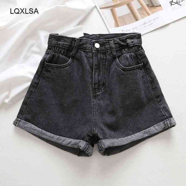 short 2021 vintage curling summer denim shorts button with zipper elastic pocket high waist breeches short female pants, White;black
short 2021 vintage curling summer denim shorts button with zipper elastic pocket high waist breeches short female pants, White;black