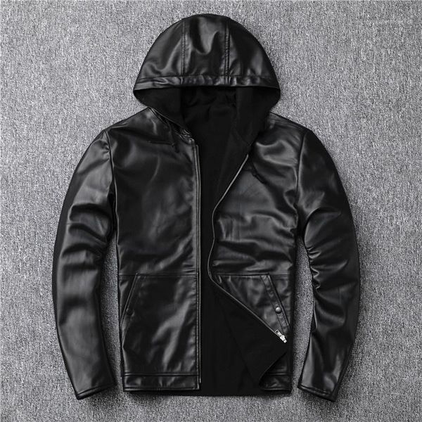 men's leather & faux gu.seemio genuine jacket with hooded cap sheep skin loose coat factory real natural outer wear suit garment thick, Black
men's leather & faux gu.seemio genuine jacket with hooded cap sheep skin loose coat factory real natural outer wear suit garment thick, Black