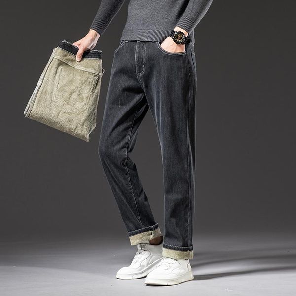 men's jeans 2021 autumn winter warm fleece men pants thicker flocking soft trousers big size 44 46, Blue
men's jeans 2021 autumn winter warm fleece men pants thicker flocking soft trousers big size 44 46, Blue