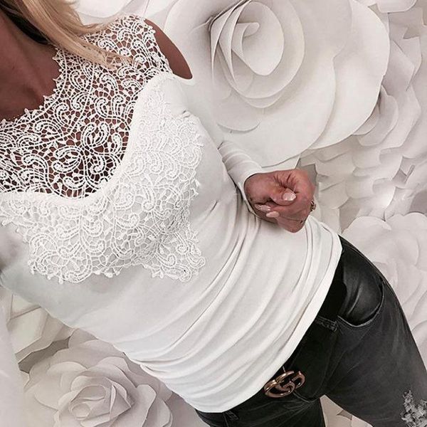 women's t-shirt women clothes solid lace cold shoulder long sleeve slim casual t-shirts girls round neck pullover polyester, White
women's t-shirt women clothes solid lace cold shoulder long sleeve slim casual t-shirts girls round neck pullover polyester, White