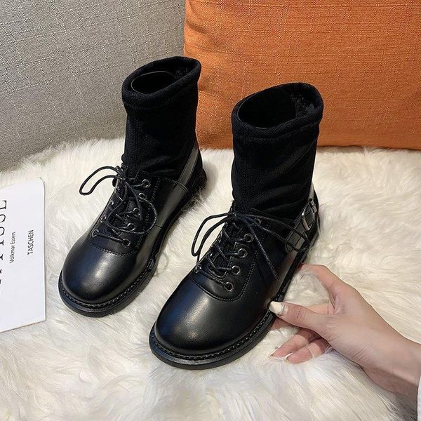 2021 ankle boots women leather + flock stretch fabric elastic flat heel boot shoes woman half-sock boots 1, Black
2021 ankle boots women leather + flock stretch fabric elastic flat heel boot shoes woman half-sock boots 1, Black