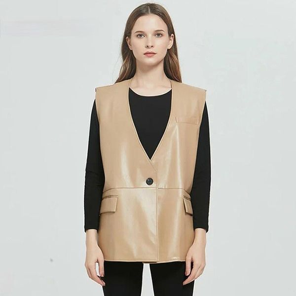 women's leather & faux waistcoat women fashion single button sleeveless jacket loose casual vest coat ladies outerwear, Black
women's leather & faux waistcoat women fashion single button sleeveless jacket loose casual vest coat ladies outerwear, Black
