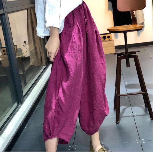 loose linen solid color womens capris elastic waist summer flax vintage trousers, Black;white
loose linen solid color womens capris elastic waist summer flax vintage trousers, Black;white