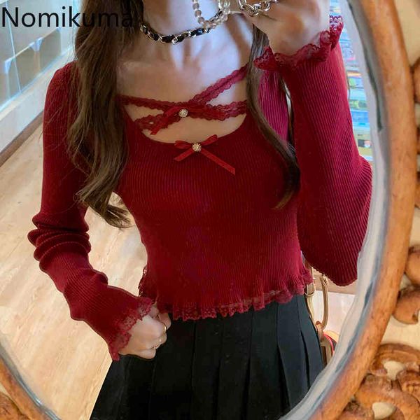 nomikuma sweet bowknot lace square collar long sleeve knitwear korean slim short knitted autumn pullover pull 6c869 210427, White;black
nomikuma sweet bowknot lace square collar long sleeve knitwear korean slim short knitted autumn pullover pull 6c869 210427, White;black