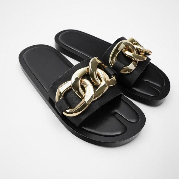 slippers full leather women's shoes 2021 spring and summer flat bottomed with metal chain casual open toe sandals, Black
slippers full leather women's shoes 2021 spring and summer flat bottomed with metal chain casual open toe sandals, Black