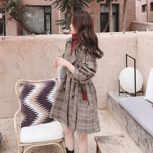 women's trench coats french fashion chic retro plaid windbreaker women middle long korean loose spring autumn back button design britis, Tan;black
women's trench coats french fashion chic retro plaid windbreaker women middle long korean loose spring autumn back button design britis, Tan;black