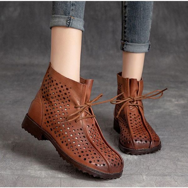 boots summer women's retro casual first layer leather high-sandals breathable wear-resistant hollow comfortable outing shoes, Black
boots summer women's retro casual first layer leather high-sandals breathable wear-resistant hollow comfortable outing shoes, Black