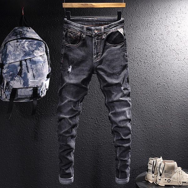 men's jeans ly designer fashion men retro black gray elastic slim ripped frayed hole vintage stretch casual denim pants, Blue
men's jeans ly designer fashion men retro black gray elastic slim ripped frayed hole vintage stretch casual denim pants, Blue