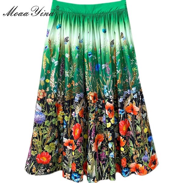 summer women floral-print cotton skirt 210524, Black
