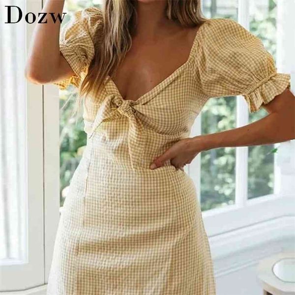 sweet summer plaid mini dress women bow tie hollow out beach es deep v neck ruffle short sleeve holiday 210515, Black;gray
sweet summer plaid mini dress women bow tie hollow out beach es deep v neck ruffle short sleeve holiday 210515, Black;gray