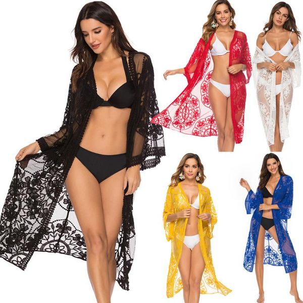 women see-through lace crochet bikini swimwear cover up woman beach dress bathing suit women's, White;black
women see-through lace crochet bikini swimwear cover up woman beach dress bathing suit women's, White;black