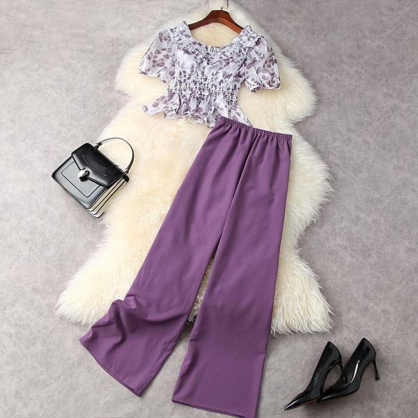fashion women summer two piece outfits floral print ruffles slash neck crop and wide leg pants suits twinset women's, White
fashion women summer two piece outfits floral print ruffles slash neck crop and wide leg pants suits twinset women's, White